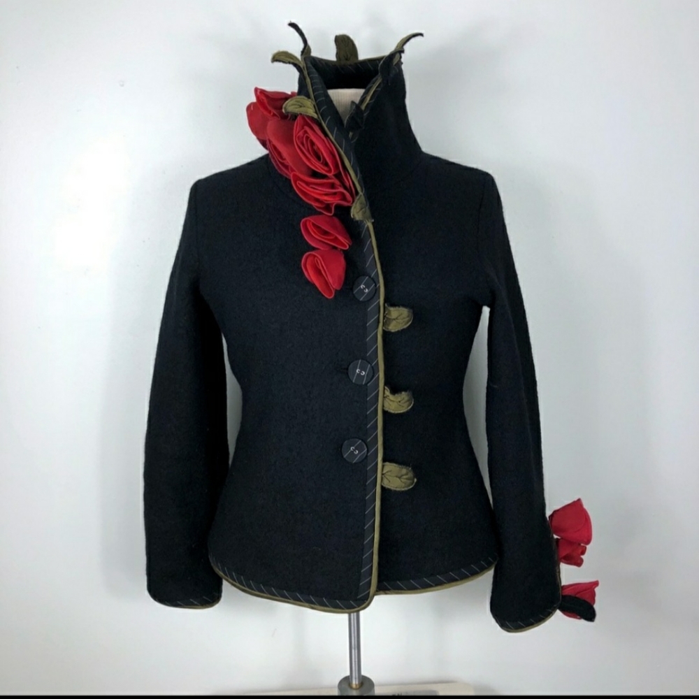 Fashion ART Rose & Leaf Wool Jacket Art2Wear - Picture 2 of 15